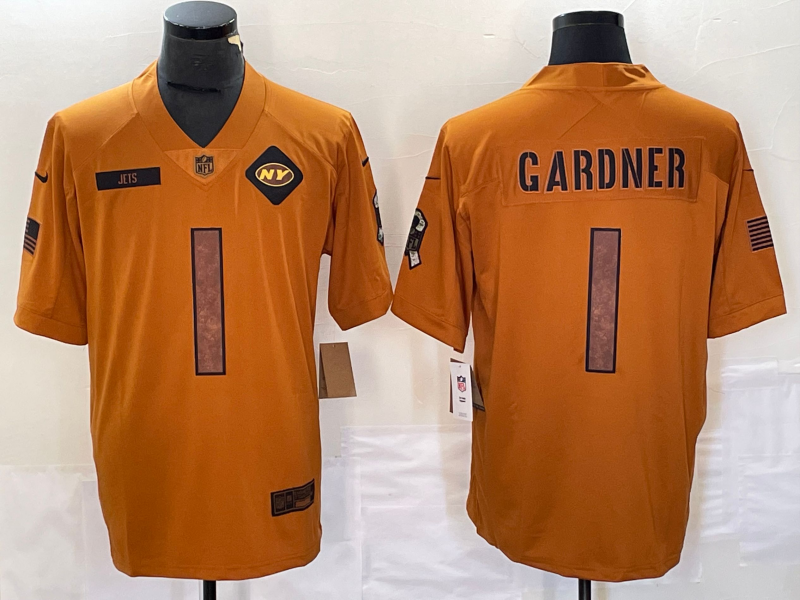 Men's New York Jets Ahmad Sauce Gardner #1 Brown 2023 Salute To Service Limited Jersey1