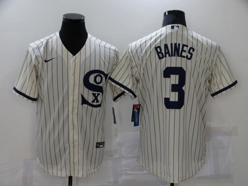 Men's Chicago White Sox Harold Baines #3 Beige Replica Baseball Jersey1