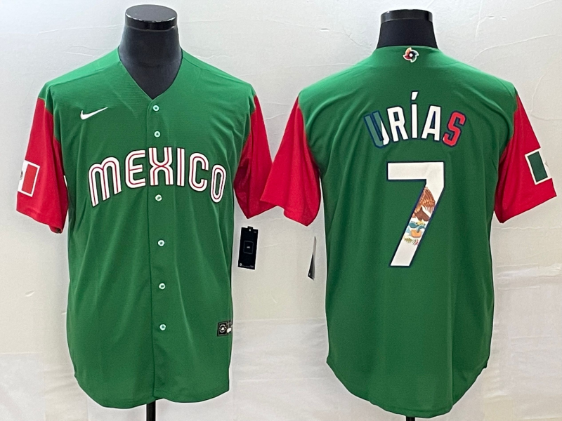 Men's 2023 World Baseball Classic #7 Julio Urias Mexico Green Player Jersey1