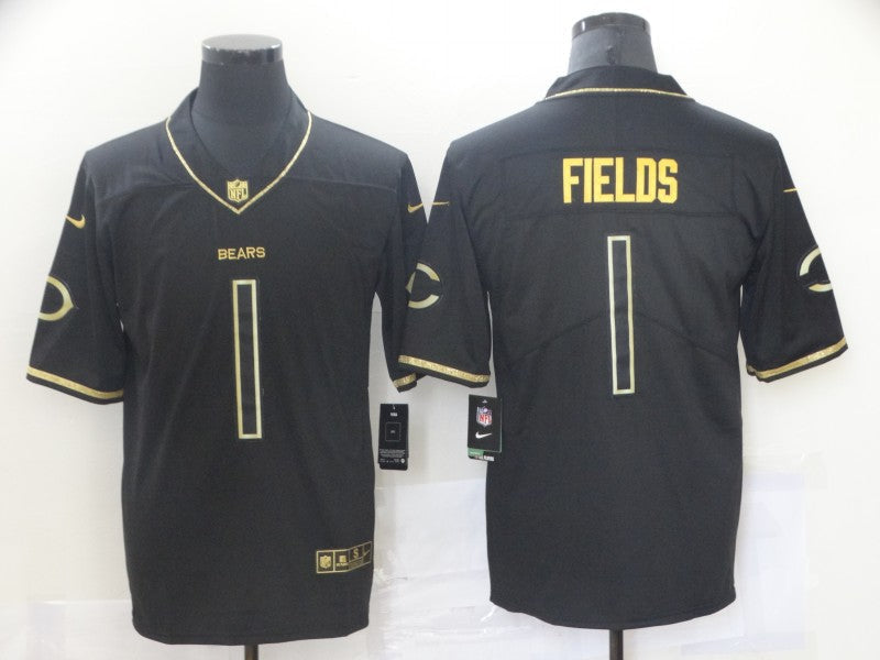 Men's Chicago Bears Justin Fields #1 Black Game Player Jersey1