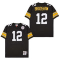 Terry Bradshaw 12 Pittsburgh Steelers Retro Throwback Men Jersey - Black
