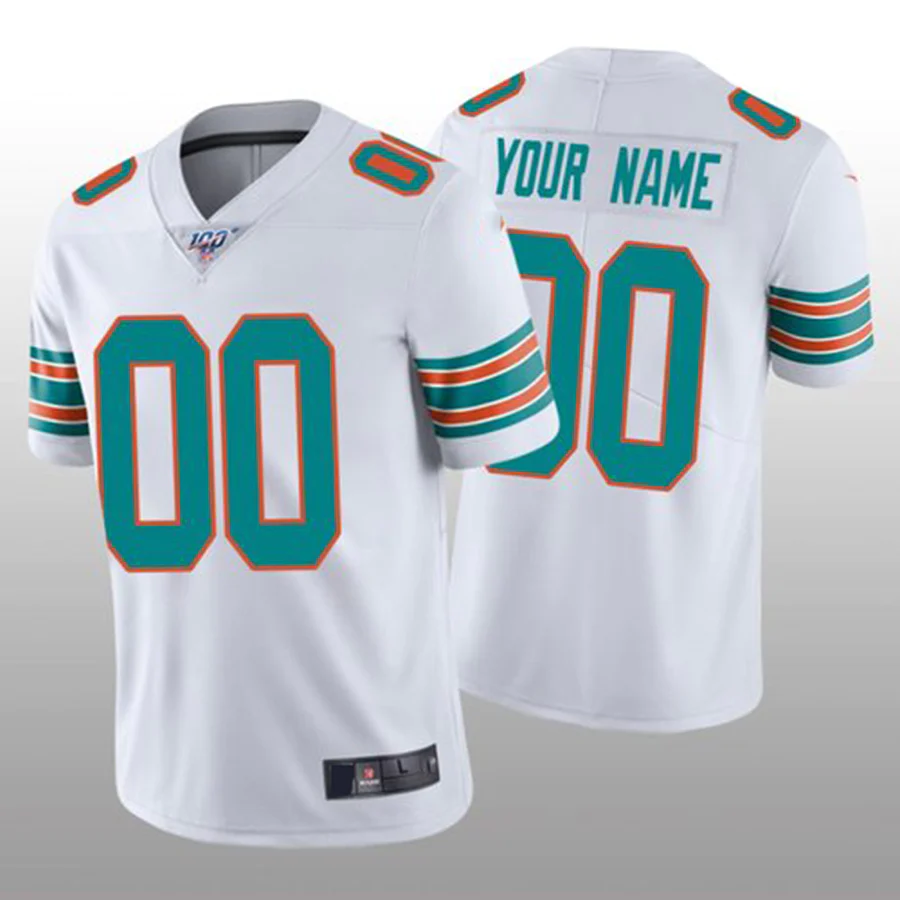 Custom Miami Dolphins White Alternate Game Jersey1