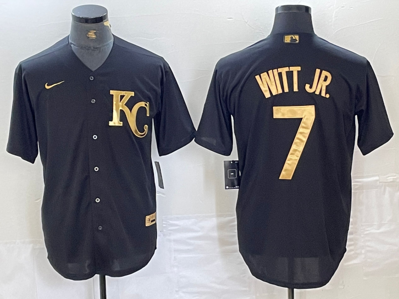 Men's Kansas City Royals Bobby Witt Jr. #7 Black Replica Player Jersey1
