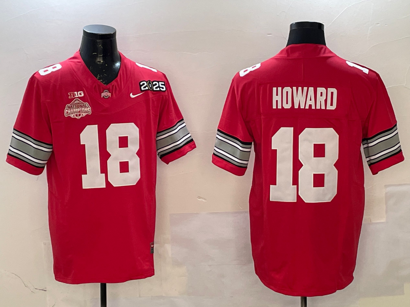 Men's Ohio State Buckeyes Will Howard #18 Red 2025 CFP Final National Champions Patch F.U.S.E. Jersey