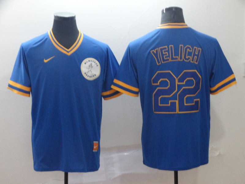 Men's Milwaukee Brewers Christian Yelich #22  Blue Player Jersey1