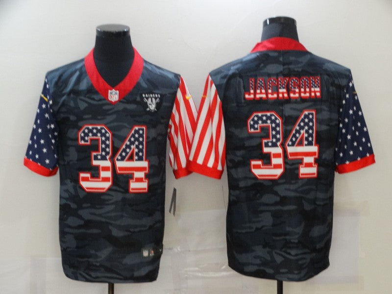 Men's Las Vegas Raiders Bo Jackson #34 Gray Camouflage Game Player Jersey1