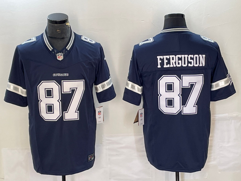 Men's Dallas Cowboys Jake Ferguson #87 Navy Game Jersey1