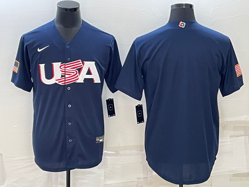 Men's 2023 World Baseball Classic USA Navy Blank Jersey1