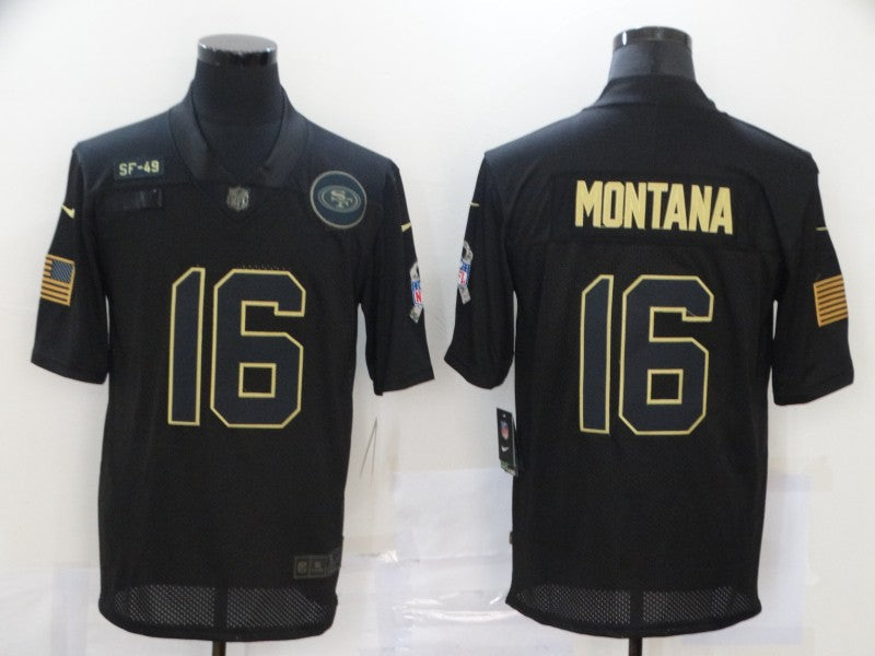 Men's San Francisco 49ers #16 Joe Montana Black Game Player Jersey1