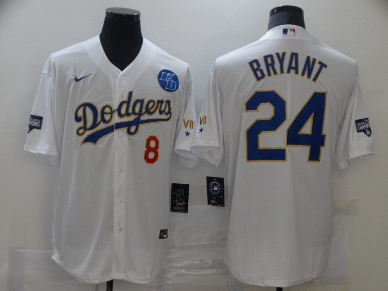Men's Los Angeles Dodgers Kobe Bryant #8-24 White Alternate Game Jersey1