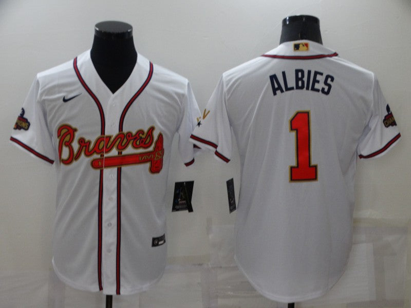 Men's Atlanta Braves Ozzie Albies #1 White Replica Game Jersey1