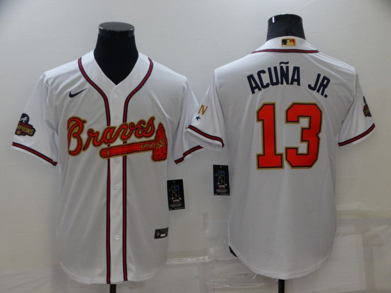Men's Atlanta Braves Ronald Acuna Jr. #13 White Replica Baseball Jersey1