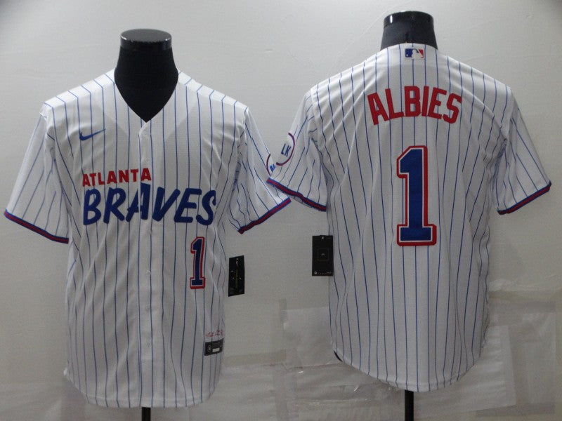 Men's Atlanta Braves Ozzie Albies #1 White City Edition Player Jersey