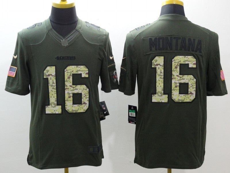 Men's San Francisco 49ers Joe Montana #16 Army Green Game Jersey1
