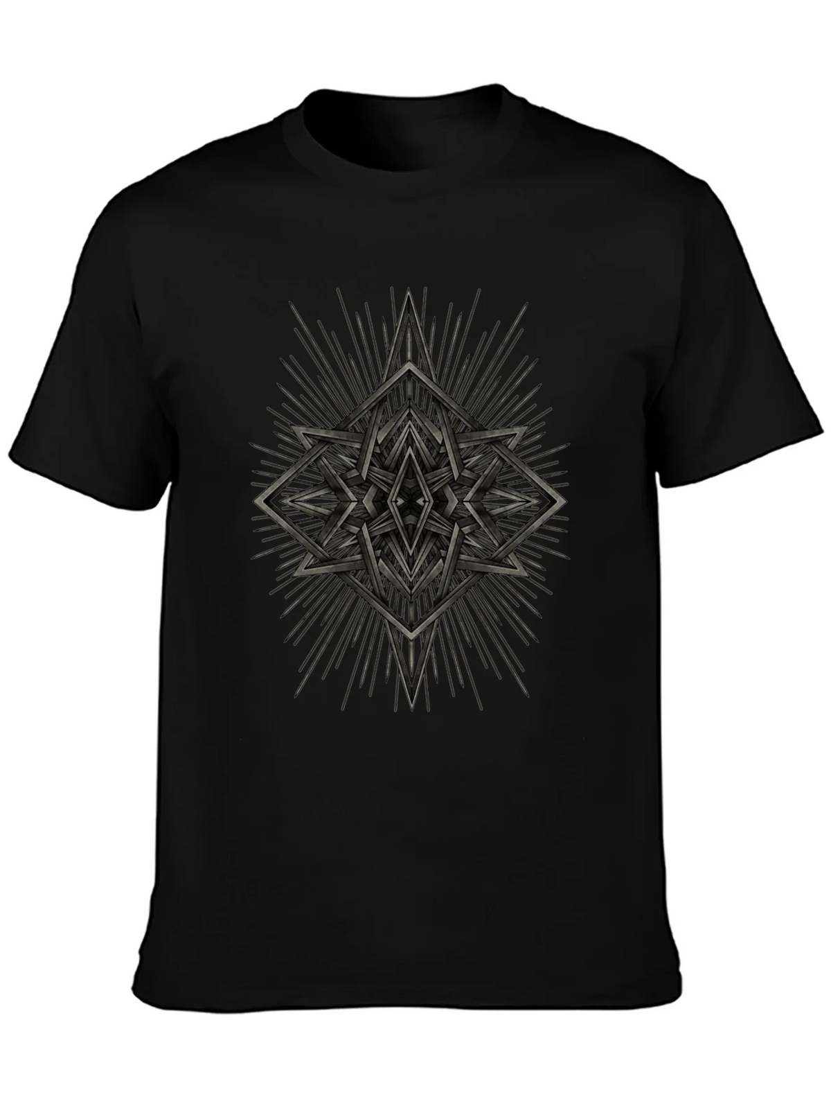 Geometric Starburst Graphic Tee - Black