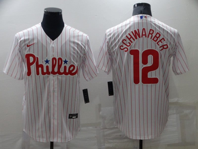 Men's Philadelphia Phillies Kyle Schwarber #12 White Replica Baseball Jersey1