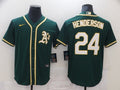 Men's Oakland Athletics Rickey Henderson #24 Green Replica Baseball Jersey1