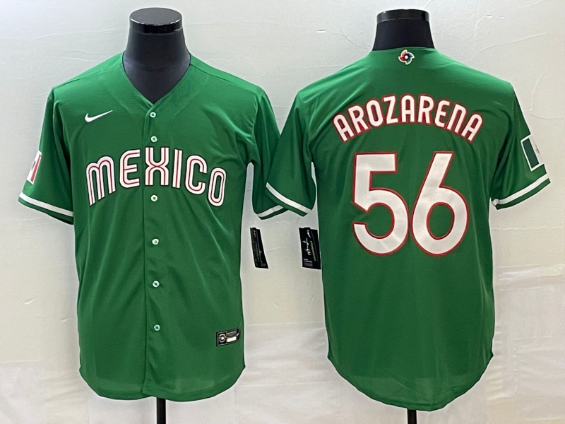 Men's 2023 World Baseball Classic #56 Randy Arozarena Mexico Green Jersey1