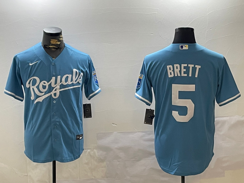 Men's Kansas City Royals George Brett #5 Light Blue Replica Player Jersey