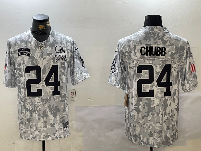 Men's Cleveland Browns Nick Chubb #24 Arctic Camo 2024 Salute to Service Limited Jersey1