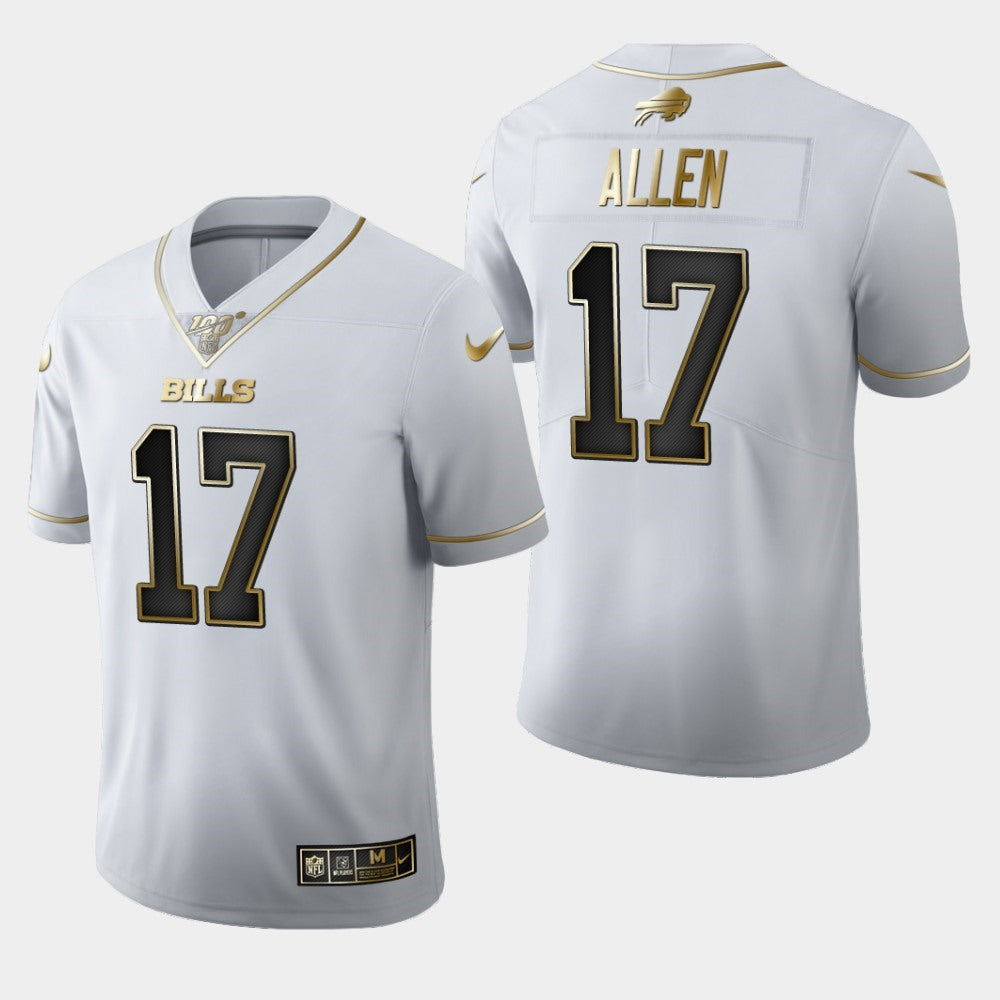 Men's Buffalo Bills #17 Josh Allen White 2019 100th Season Golden Edition Limited Stitched  Jersey