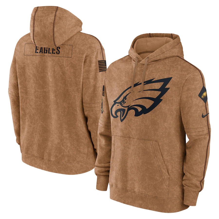 Men's Philadelphia Eagles Brown 2023 Salute To Service Club Pullover Hoodie1