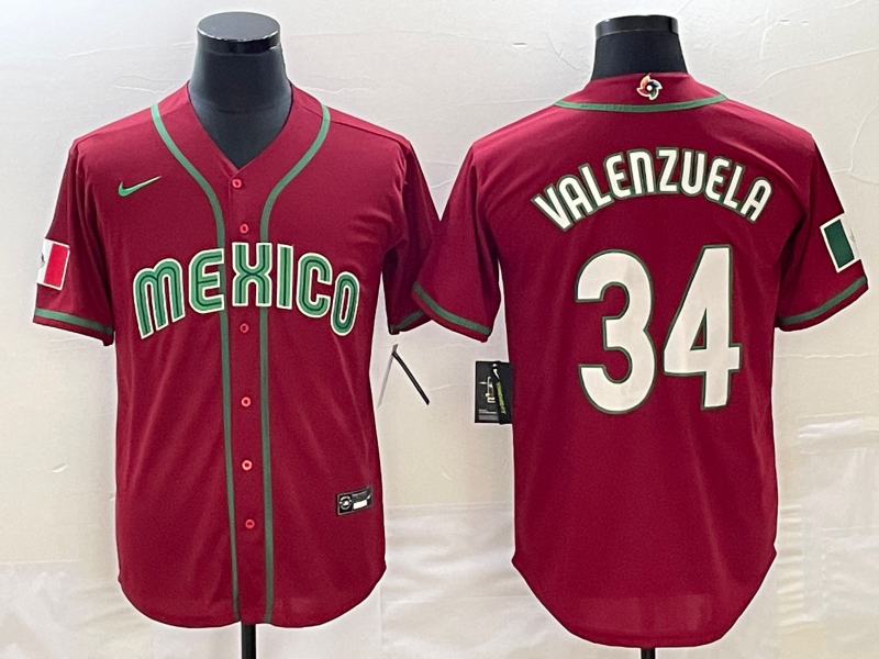 Men's 2023 World Baseball Classic #34 Fernando Valenzuela Mexico Red Jersey1