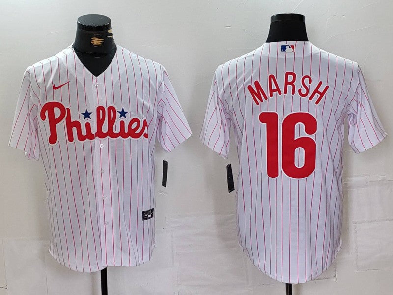Men's Philadelphia Phillies Brandon Marsh #16 White Replica Player Jersey1