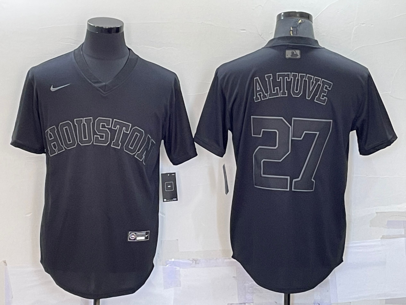 Men's Houston Astros Jose Altuve #27 Black Fashion Stitched Jersey1