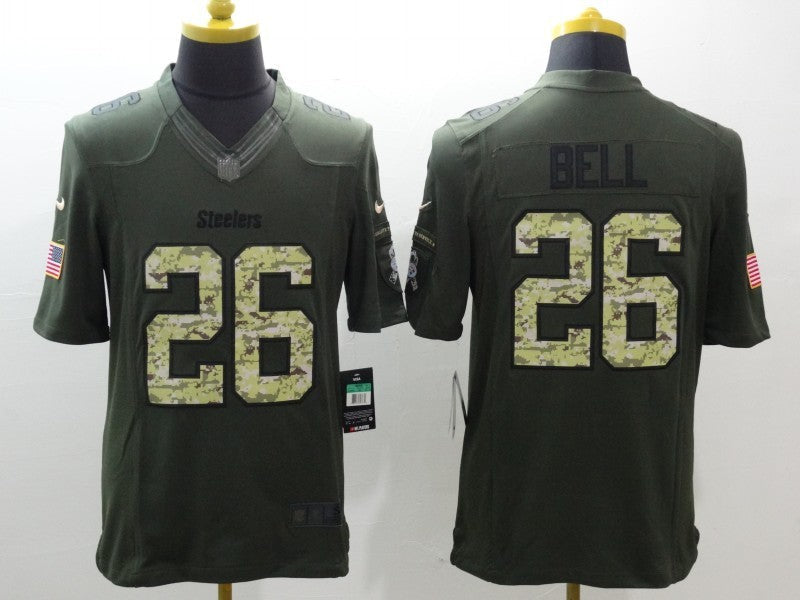Men's Pittsburgh Steelers LeVeon Bell #26 Army Green Game Jersey1