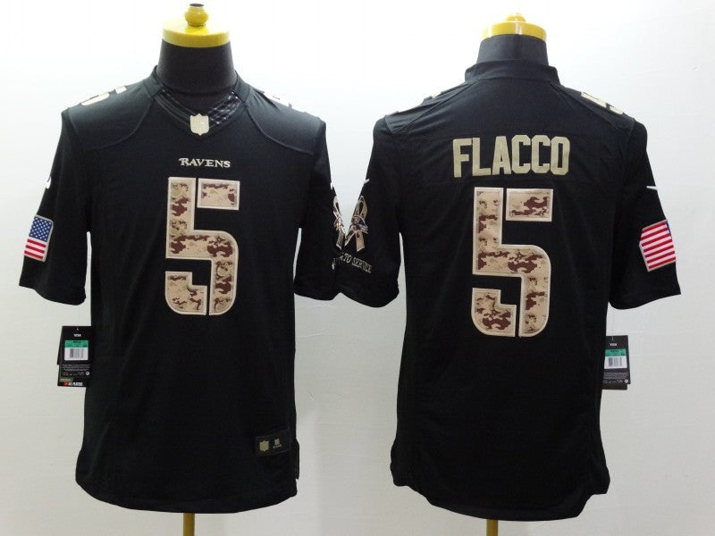 Men's Baltimore Ravens Joe Flacco #5 Black Player Game Jersey1