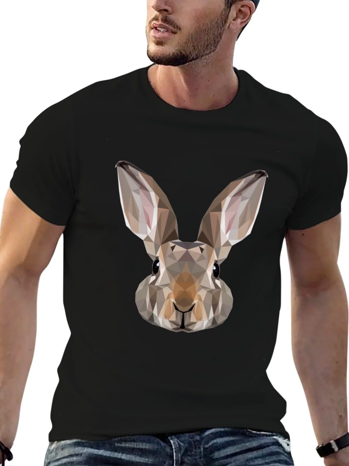 Geometric Rabbit Graphic Tee - Mens Black T-Shirt