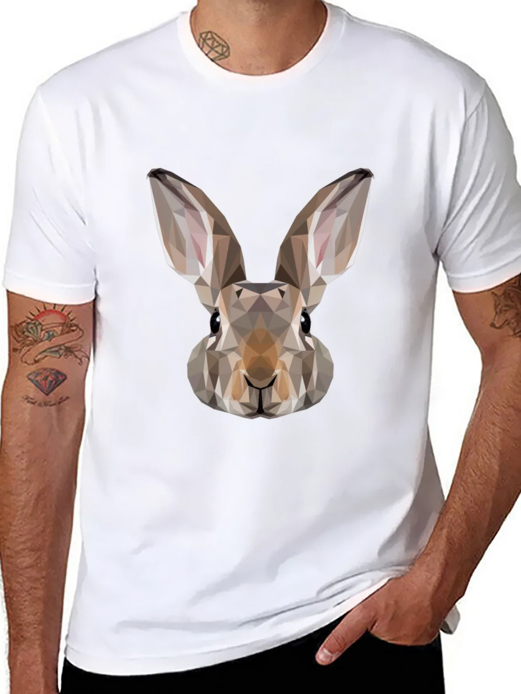 Geometric Rabbit Graphic Tee - Mens Black T-Shirt