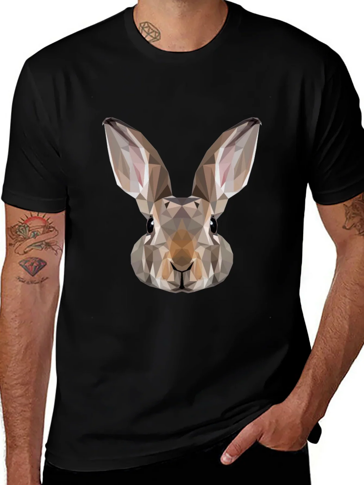 Geometric Rabbit Graphic Tee - Mens Black T-Shirt