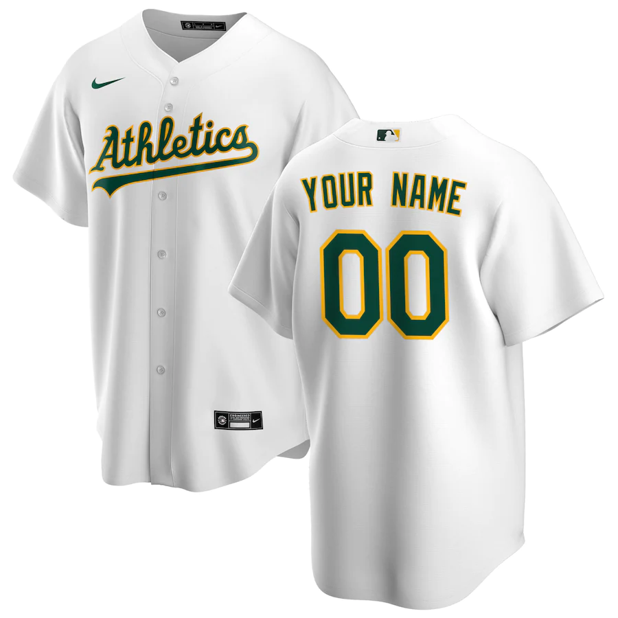 Men's Oakland Athletics White Home Replica Custom Jersey1