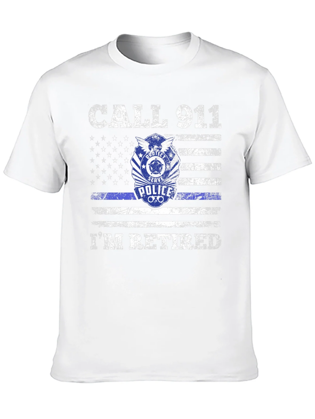 Retired Police American Flag Graphic T-Shirt
