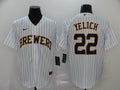 Men's Milwaukee Brewers Christian Yelich #22  White Player Sewn Jersey1