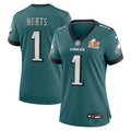 Women's Philadelphia Eagles Jalen Hurts  Midnight Green Super Bowl LIX Game Jersey