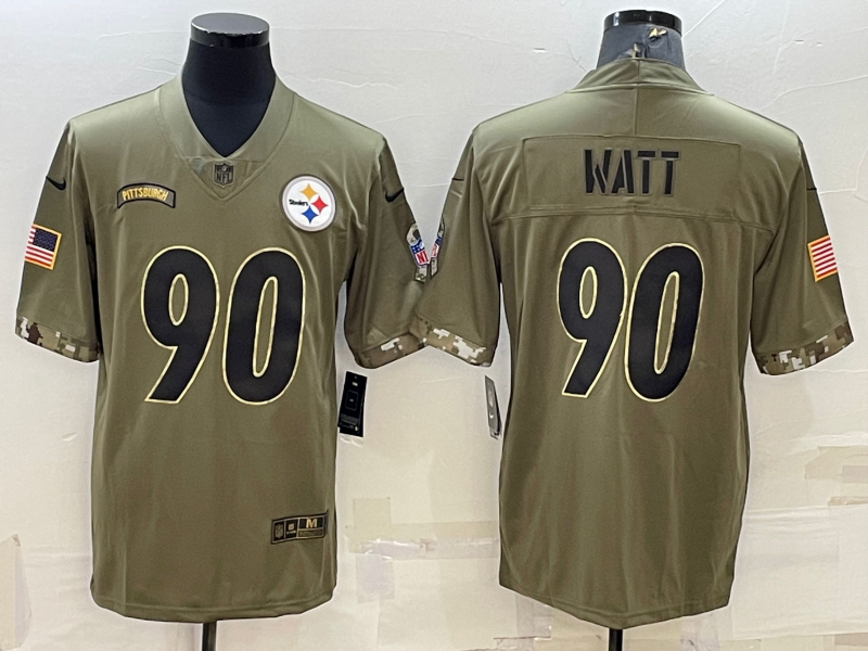 Men's Pittsburgh Steelers T.J. Watt #90 Olive 2022 Salute To Service Retired Player Limited Jersey1