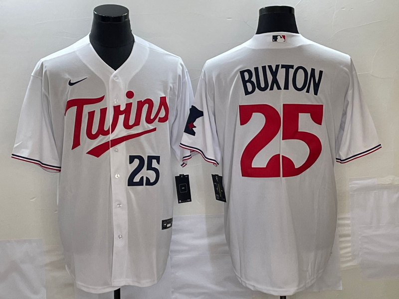 Men's Minnesota Twins Byron Buxton #25 White Home Replica Player Jersey1