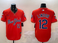 Men's New York Mets Francisco Lindor #12 Orange Replica Player Jersey1