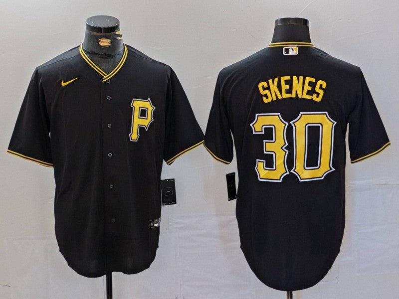 Men's Pittsburgh Pirates Paul Skenes #30 Black Alternate Replica Player Jersey1