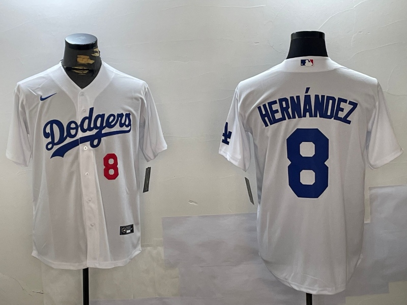 Men's Los Angeles Dodgers Enrique Hernandez #8 White Replica Player Jersey1