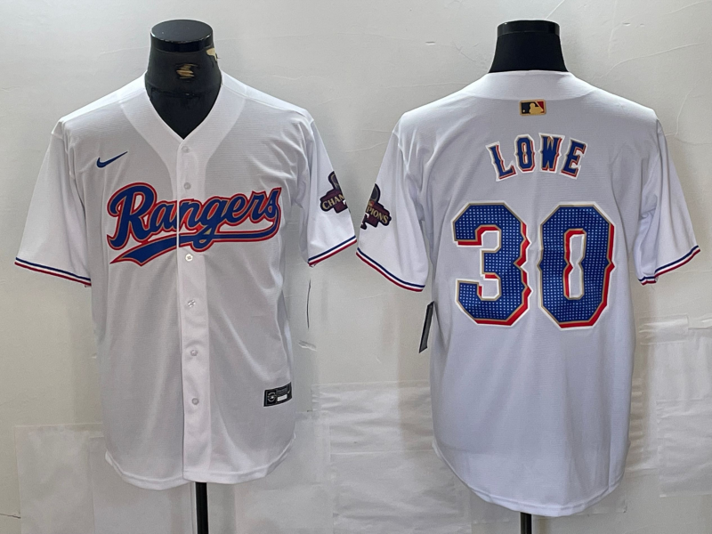 Men's Texas Rangers Nathaniel Lowe #30 White 2024 Gold Collection Limited Player Jersey1