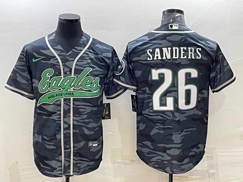 Men's Philadelphia Eagles Miles Sanders #26 Grey Camouflage Game Jersey1 Joint Edition