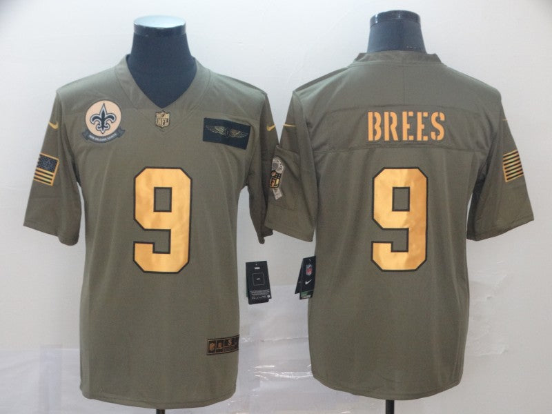 Men's New Orleans Saints Drew Brees #9 Brown Game Player Jersey1