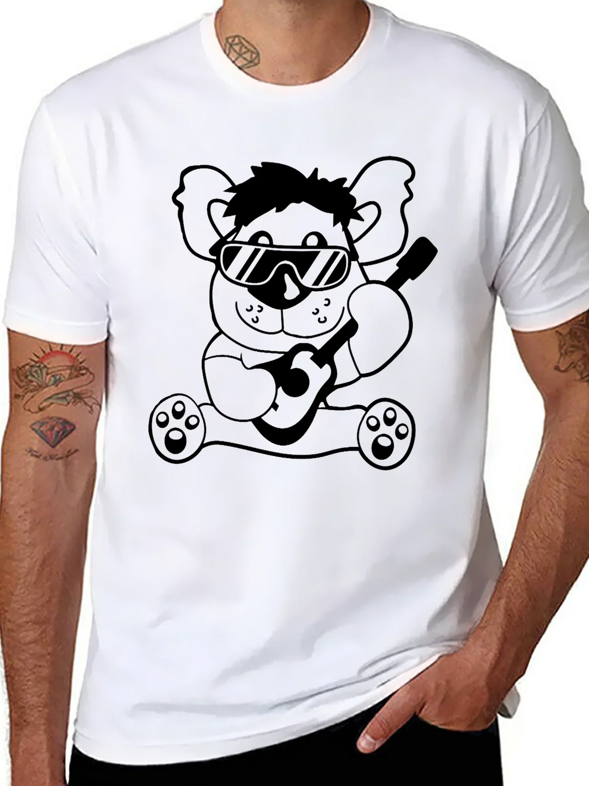 Cool Koala Guitar T-Shirt - Black Cotton