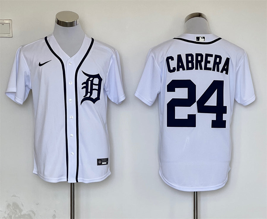 Men's Detroit Tigers Miguel Cabrera #24 White Replica Baseball Jersey