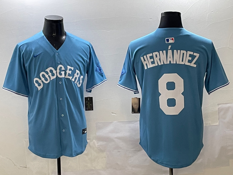 Men's Los Angeles Dodgers Enrique Hernandez #8 Light Blue Limited Player Jersey1
