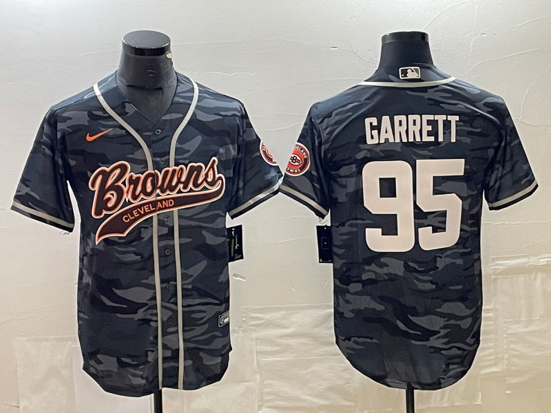 Men's Cleveland Browns Myles Garrett #95 Grey Camouflage Game Jersey1 Joint Edition